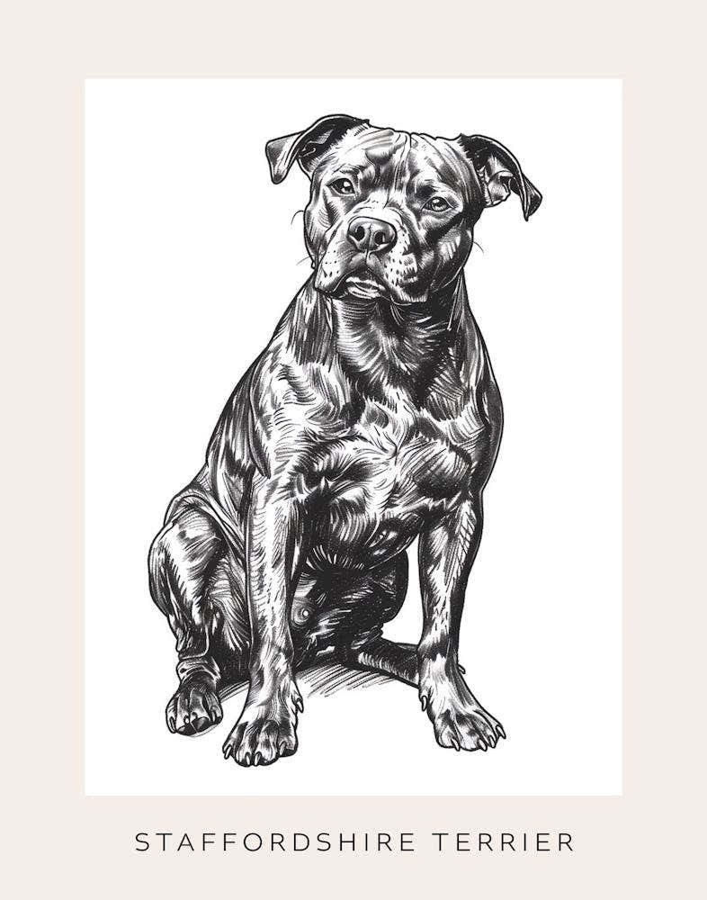 Staffordshire Terrier Line Sketch 2 Poster