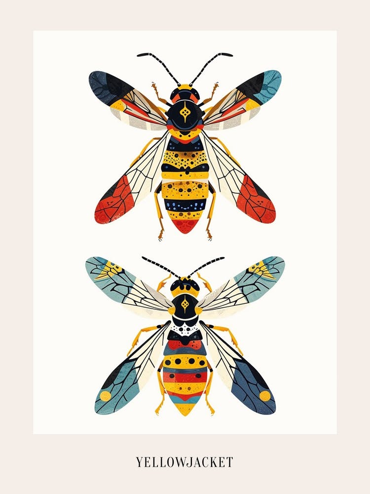 Colourful Insect Illustration Yellowjacket 8 Poster