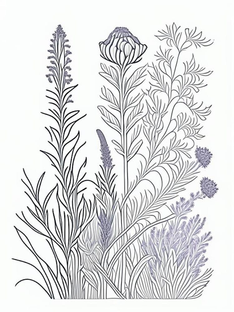Lavender Herb William Morris Inspired Line Drawing 2