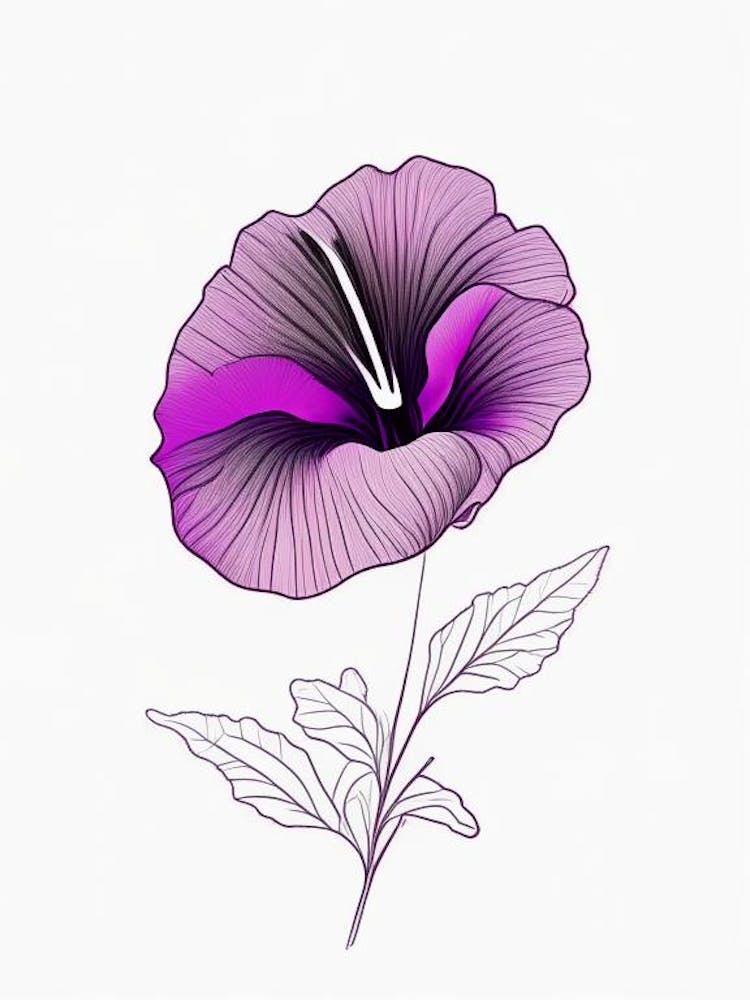 Petunia Floral Minimal Line Drawing 3 Flower