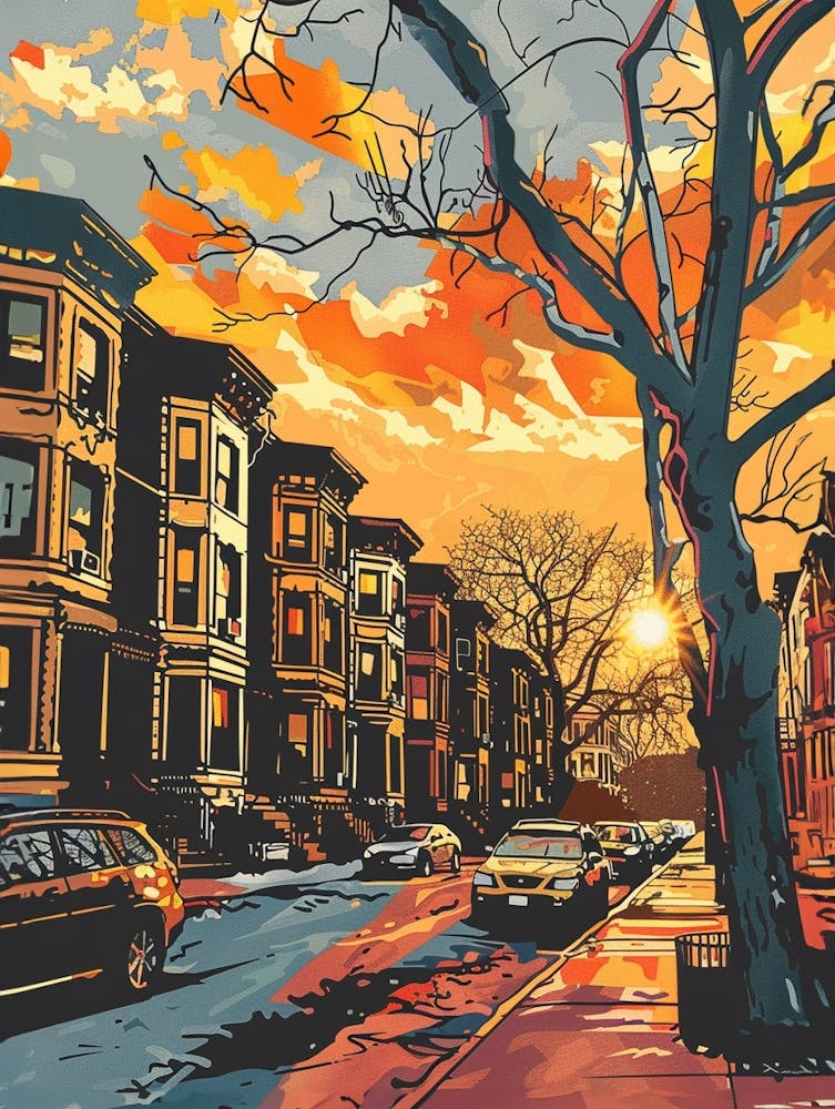Prospect Heights New York Colourful Silkscreen Illustration 1