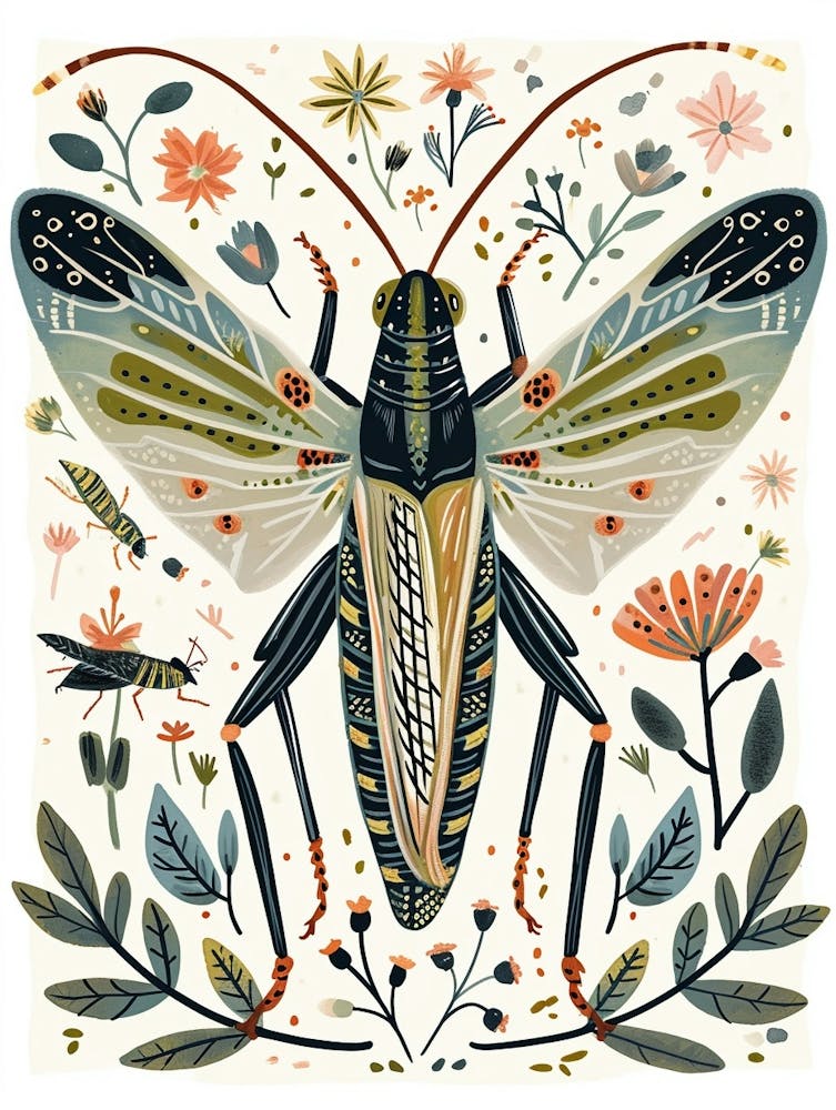 Colourful Insect Illustration Grasshopper 8