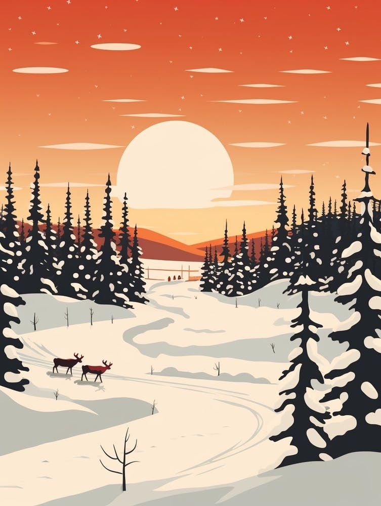 Retro Winter Illustration Lapland Finland 2
