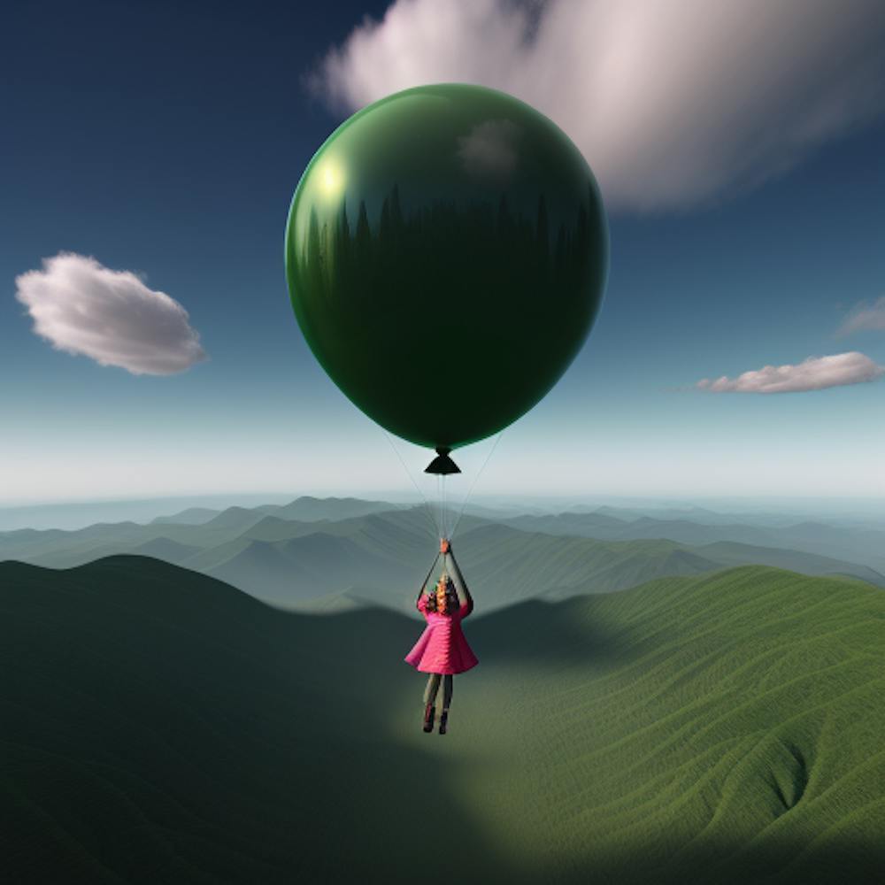 Girl Flying On A Balloon