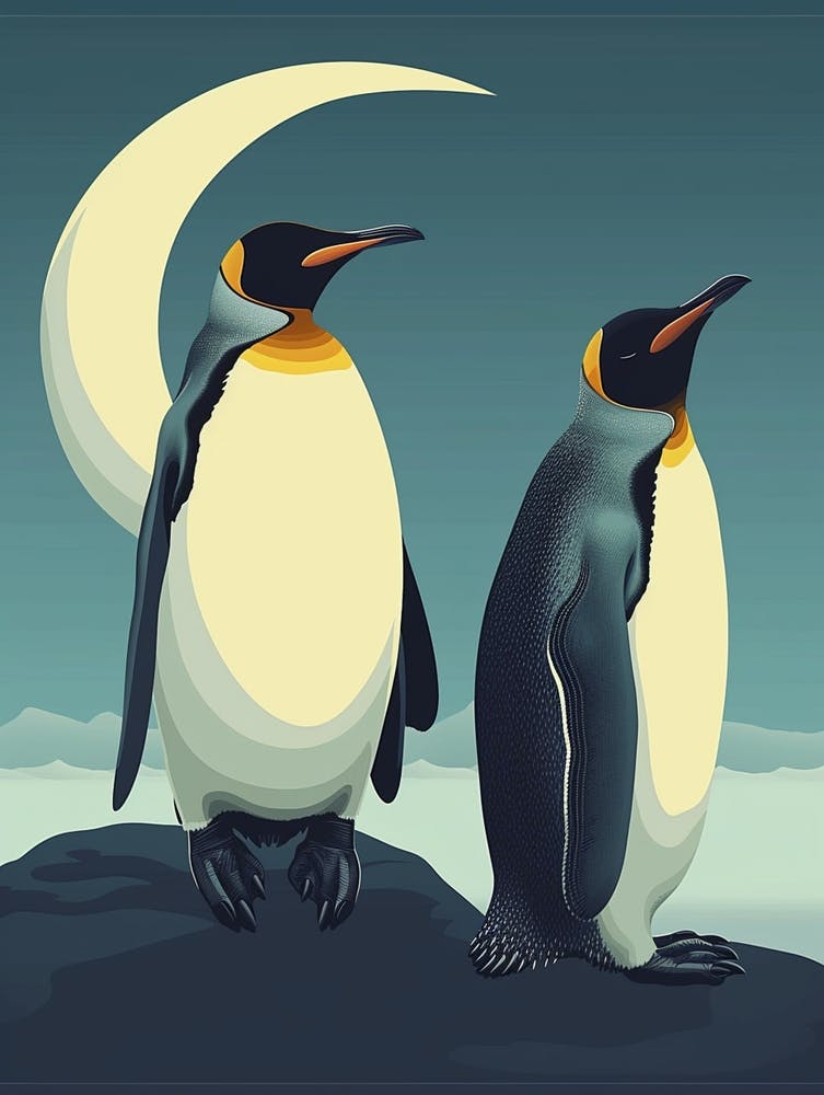 King Penguin Half Moon Island Minimalist Illustration 4
