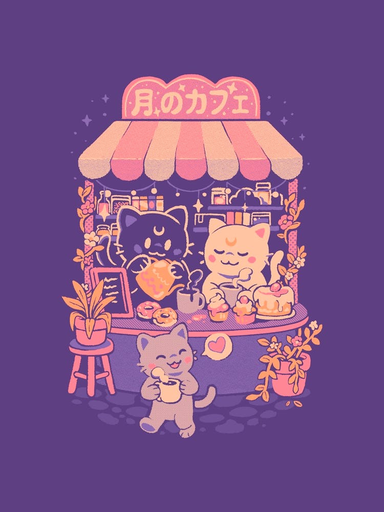 Moon Cafe Anime Kawaii Cat Aesthetic Coffee Shop