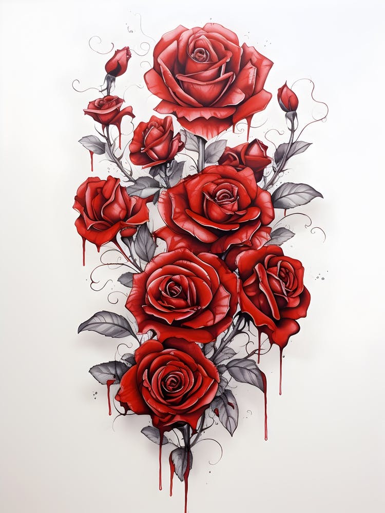 Red Roses drawing on white