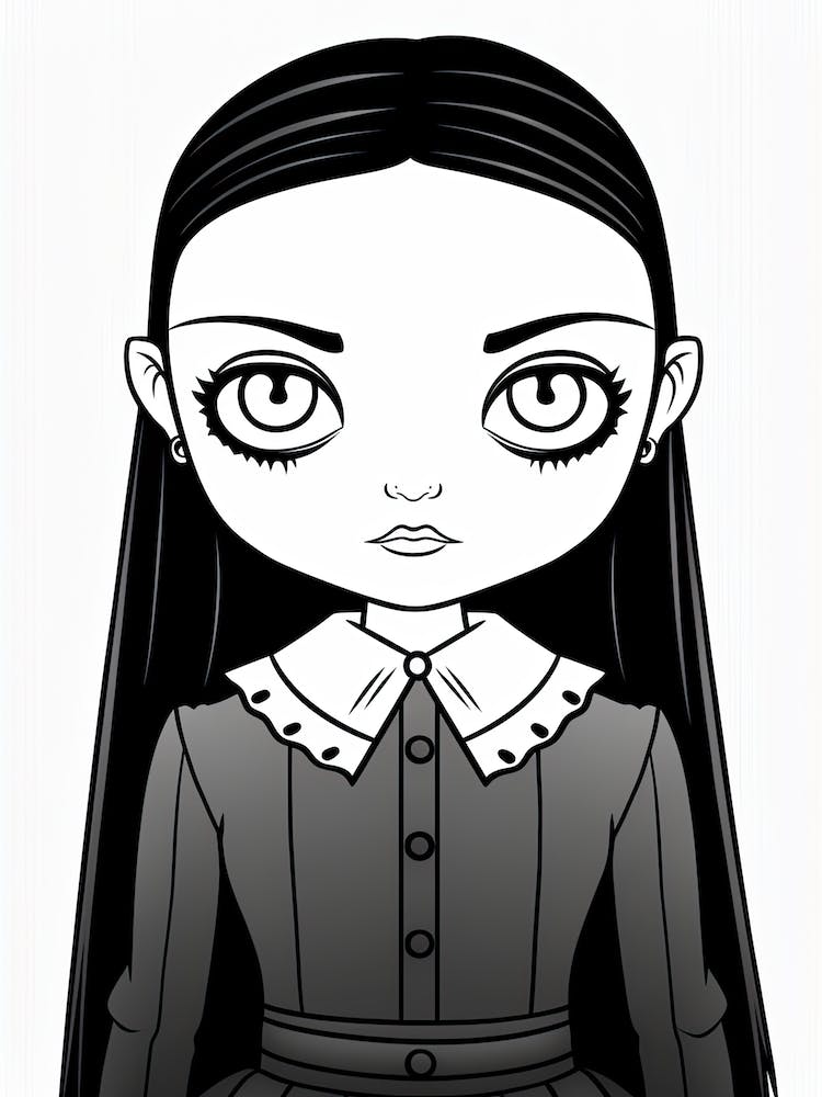 Wednesday Addams Line Art Illustration 7 Fan Art