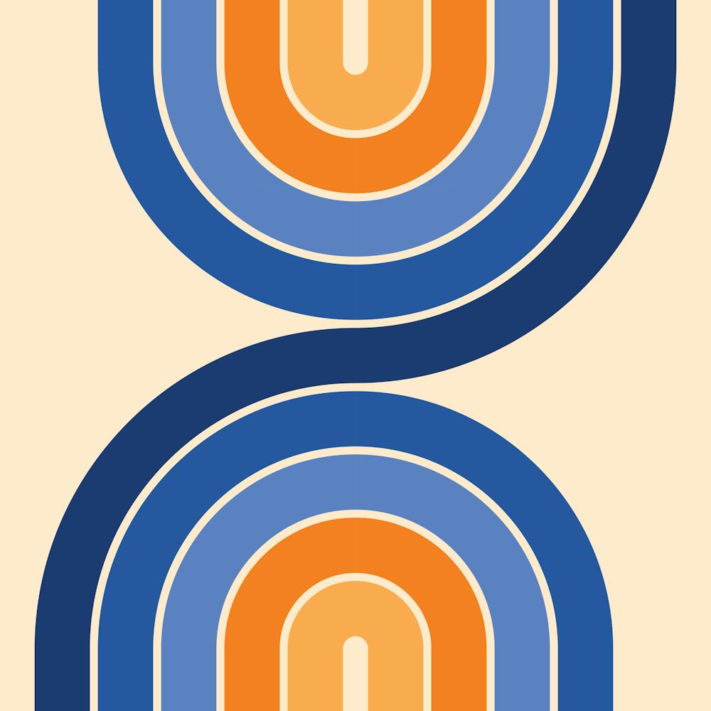 Midcentury Modern Retro Arch Abstract Navy Blue And Burnt Orange Classy 02