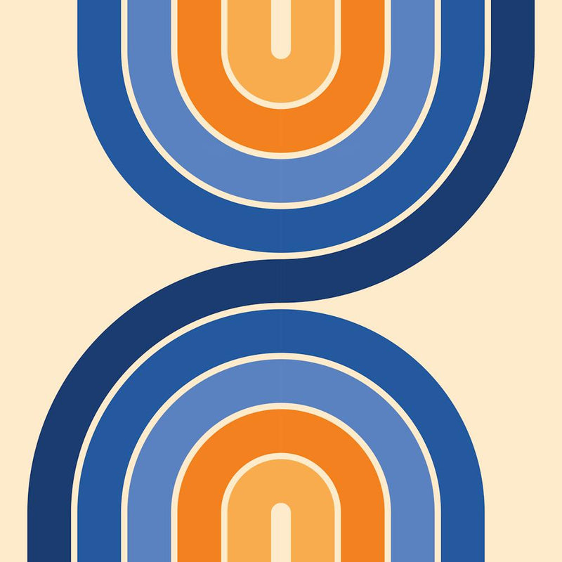 Midcentury Modern Retro Arch Abstract Navy Blue And Burnt Orange Classy 02