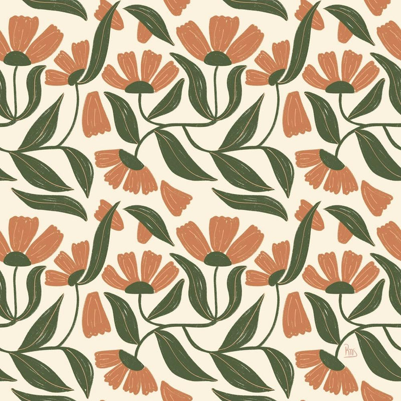 Modern Flowers Peach Fuzz and Green