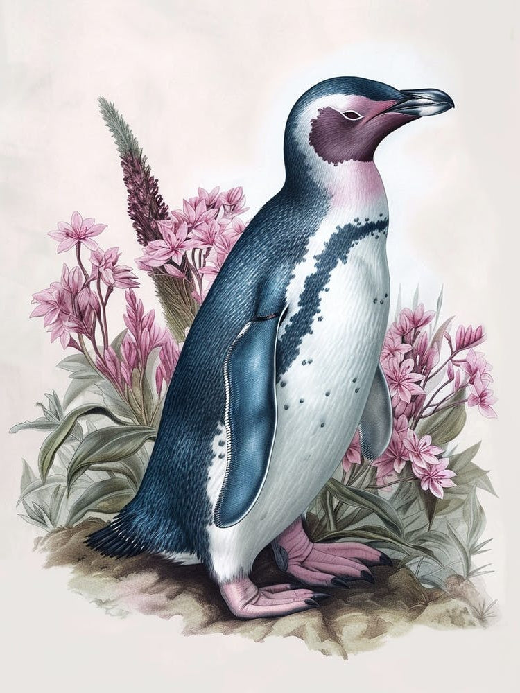Adlie Penguin Dunedin Taiaroa Head Vintage Botanical Painting 2