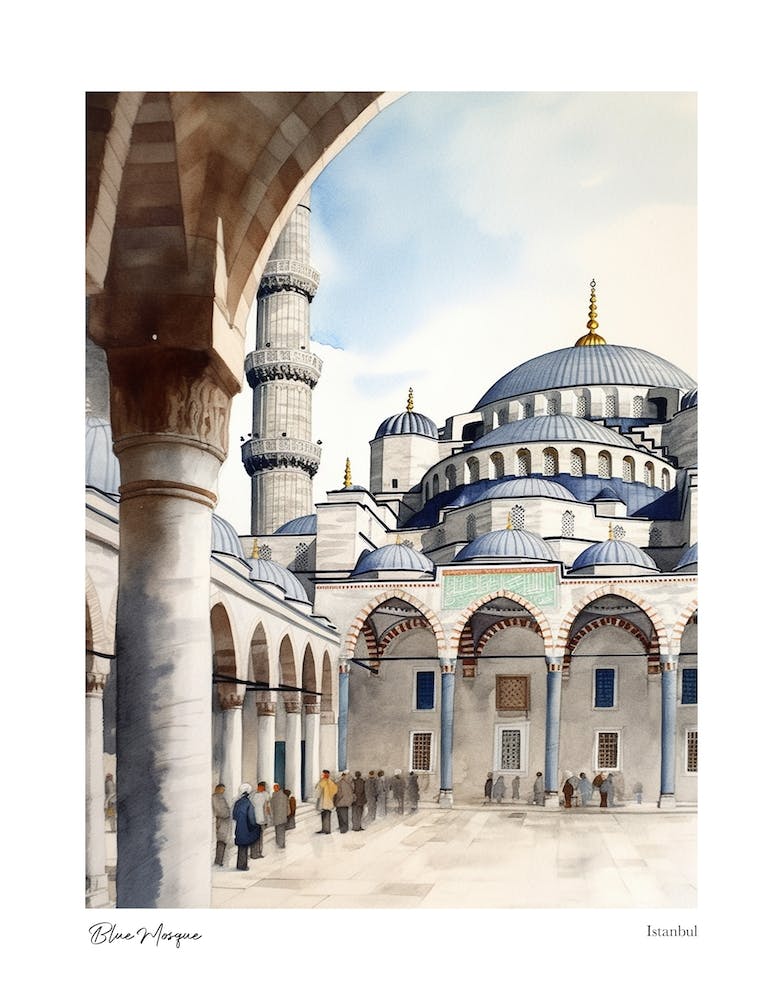 Blue Mosque, Istanbul 1 Watercolour Travel Poster