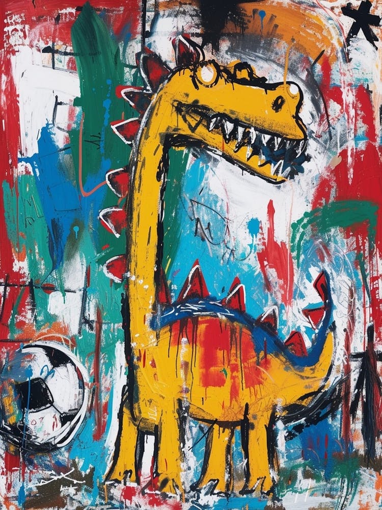 Dinosaur Playing Football Paint Splash Scribble 1