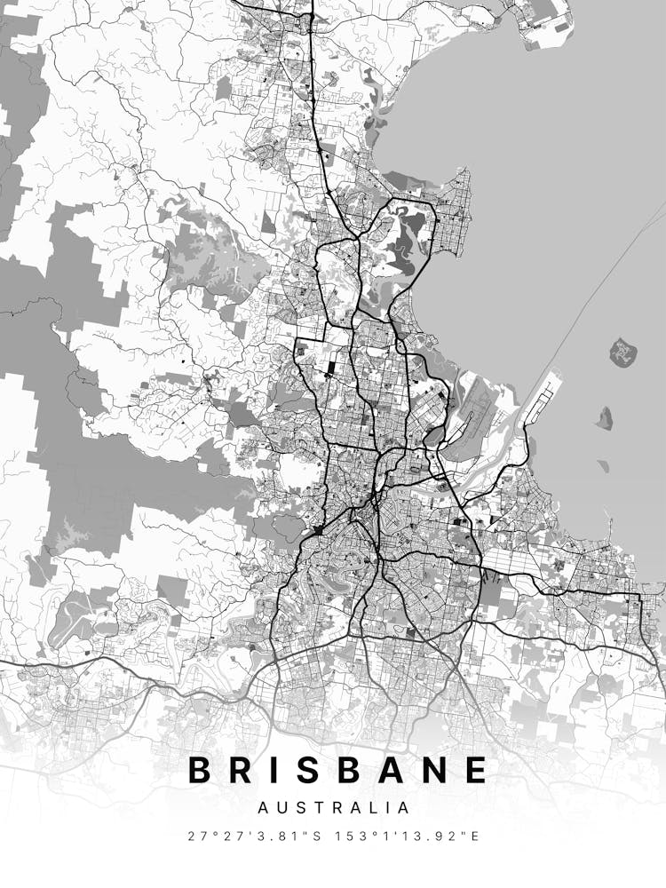 Brisbane Australia White Map 1