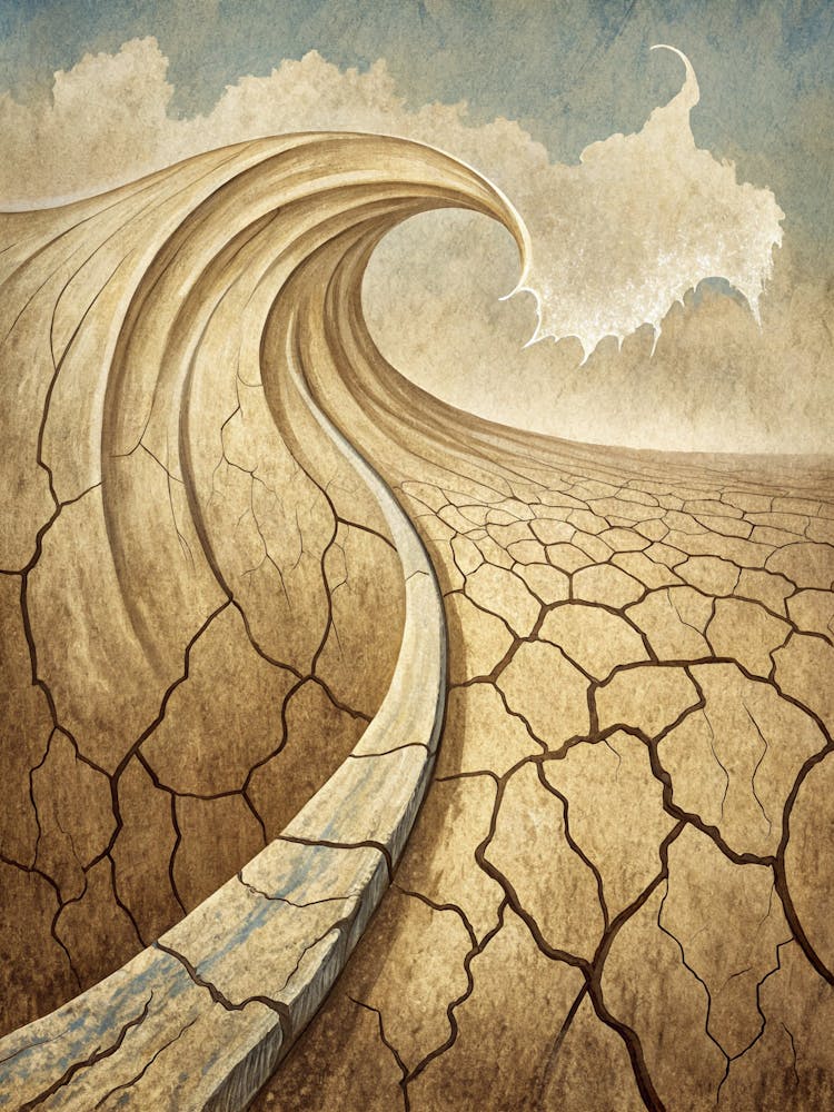 Oil Painting Style Curved Flowing Lines Over Crack