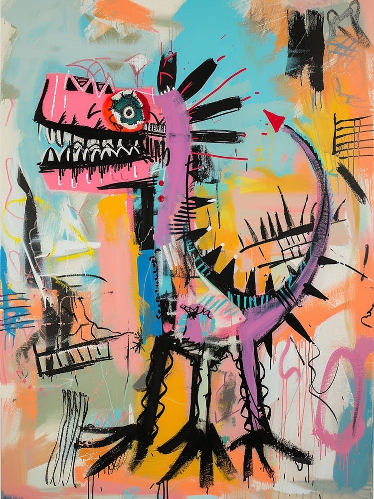 Abstract Dinosaur Pink Purple Graffiti Brushstroke