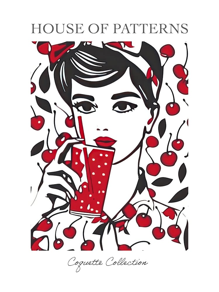 Woman Portrait With Cherries 3 Pattern Poster