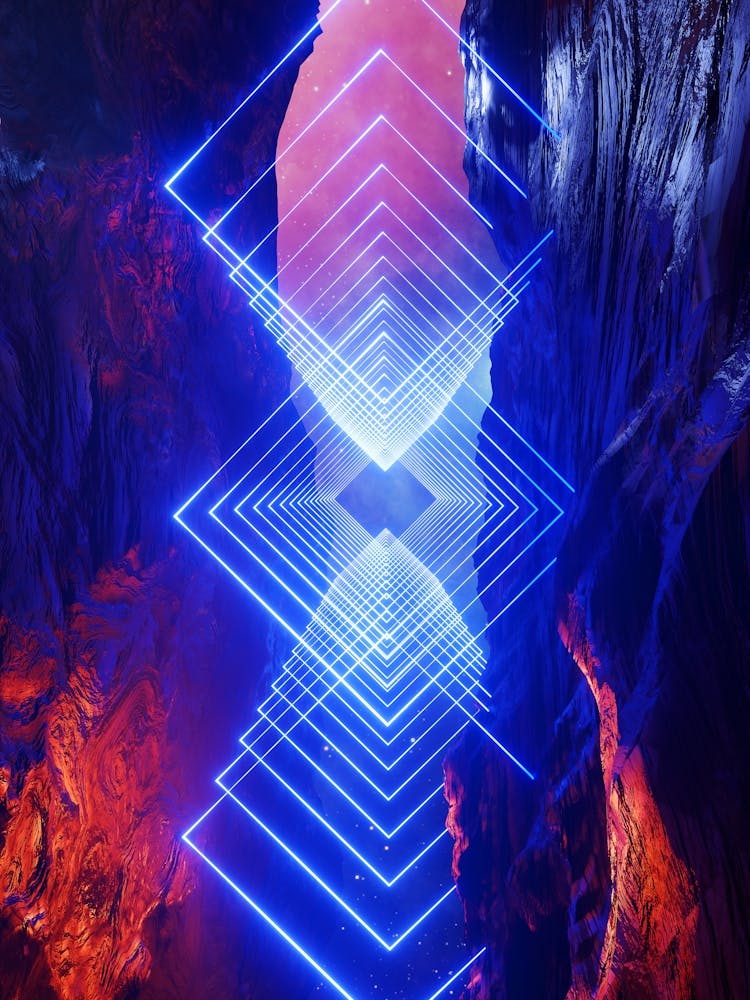Neon landscape: Squares #1 blue [synthwave/vaporwave/cyberpunk] — aesthetic retrowave neon poster