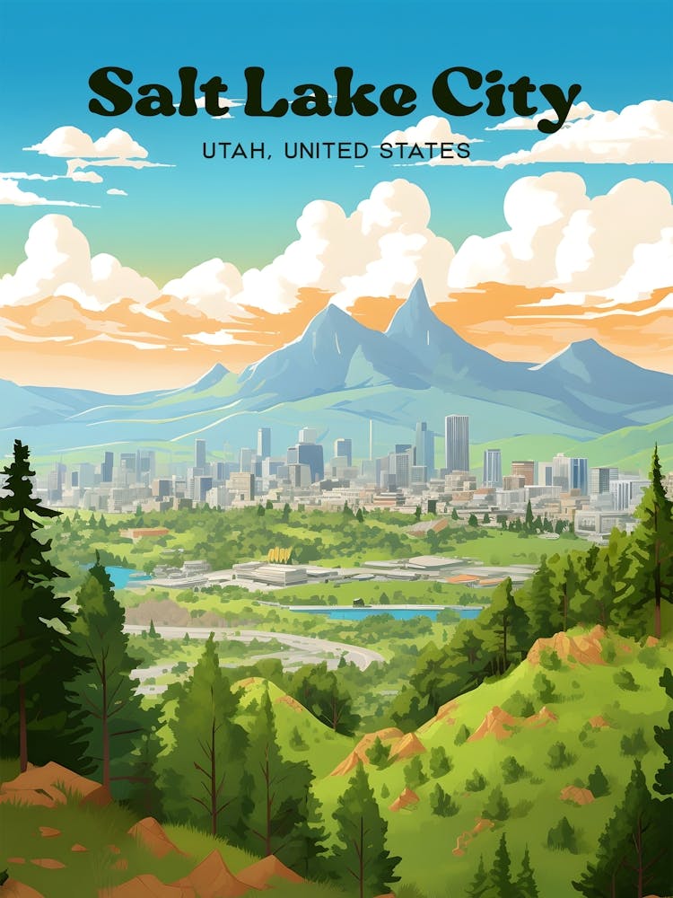 Salt Lake City Utah USA Illustration Voyage Moderne Forêt