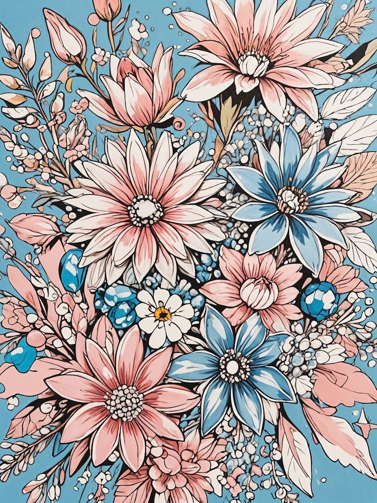 Rosa & Blaues Blumenbouquet Nr. 1