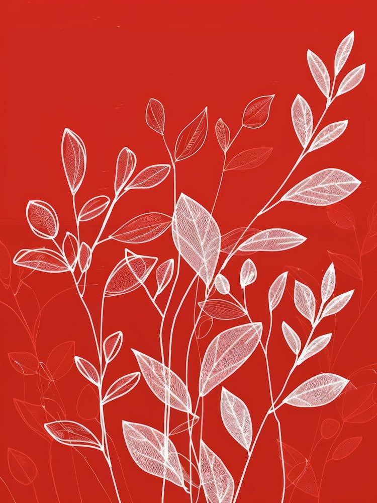 White Leaves On Red Background 8