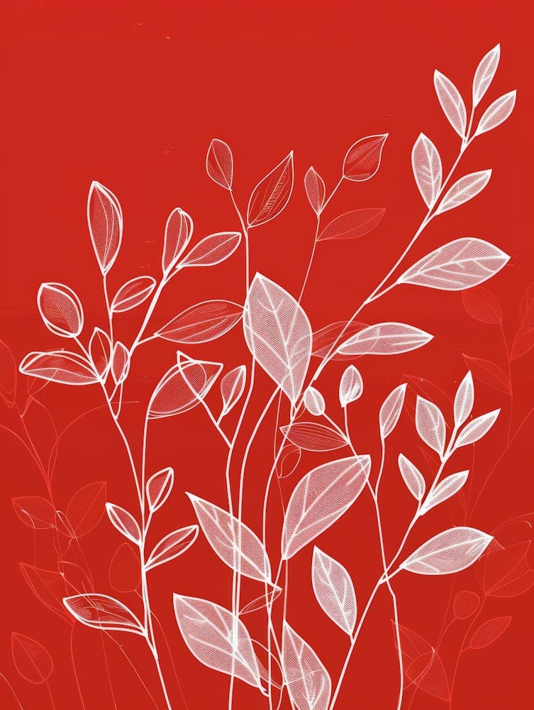 White Leaves On Red Background 8