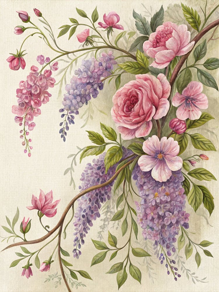Oil Painting Style Delicate Floral Vines