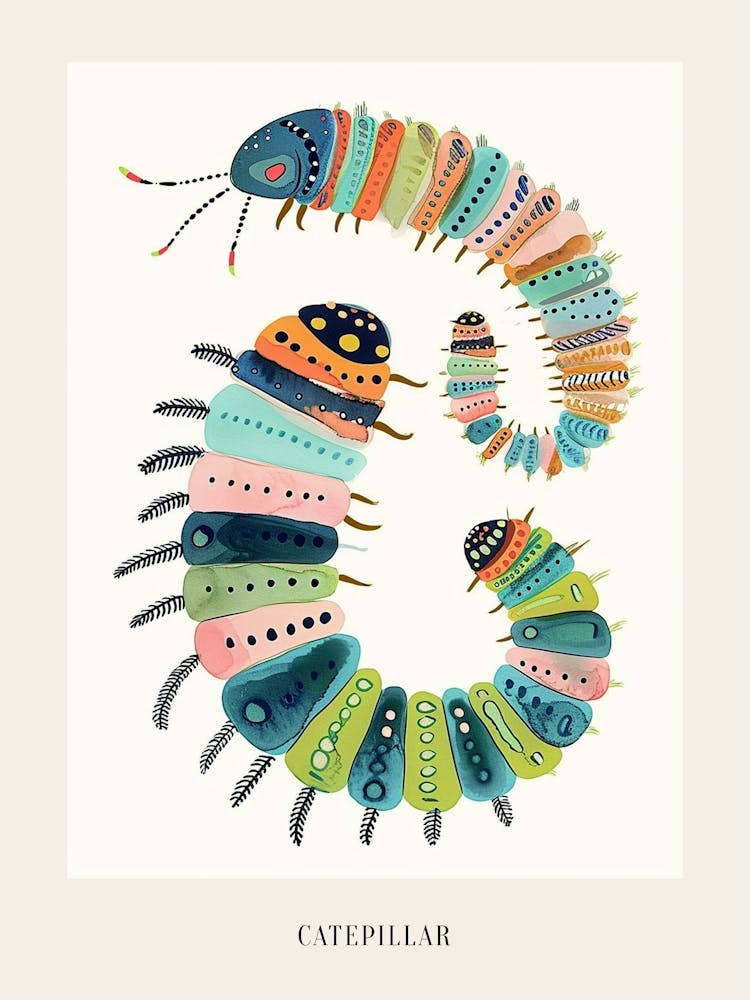 Colourful Insect Illustration Catepillar 1 Poster