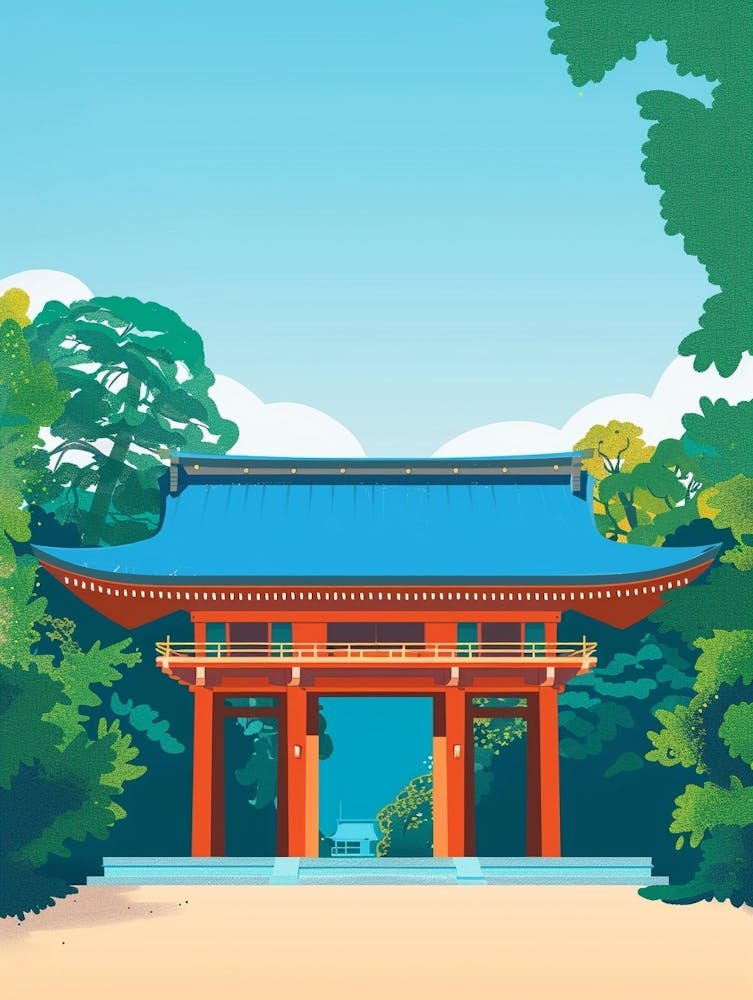 Meiji Shrine Tokyo 3 Colourful Illustration