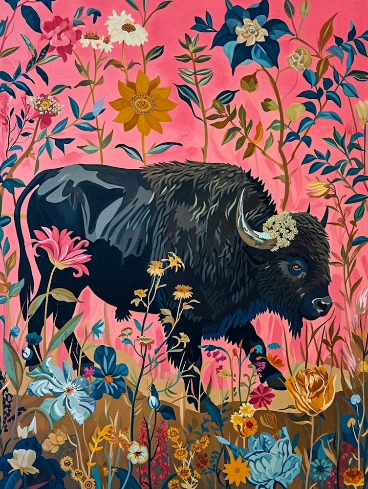Floral Animal Painting Buffalo 2