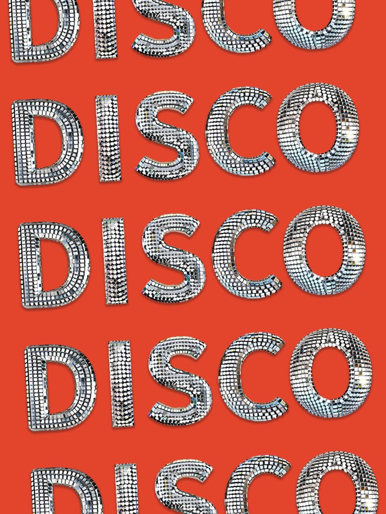 DISCO! Disco Ball Styled Typography, Juicy Red Color