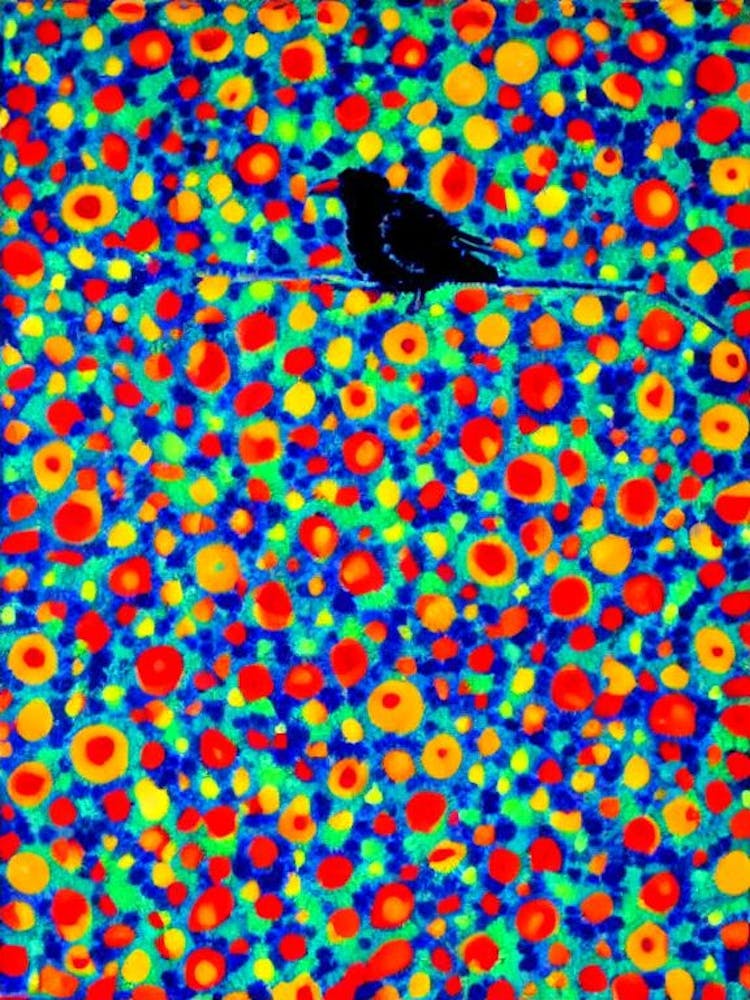 Crow Yayoi Kusama Style Illustration Bird