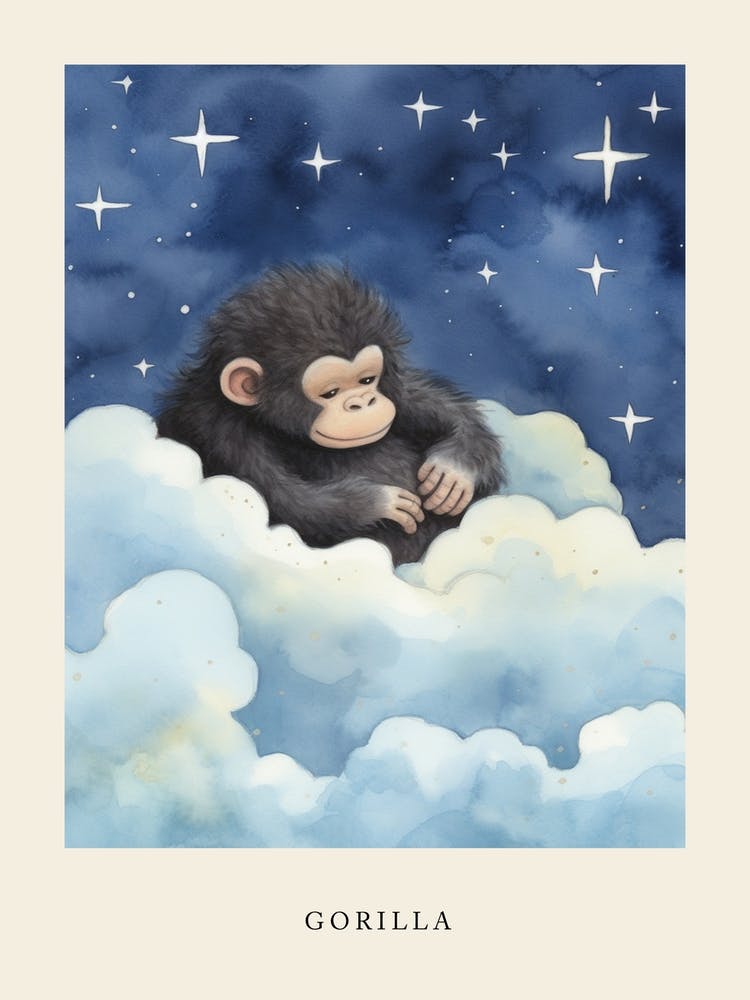 Baby Gorilla 1 Sleeping In The Clouds Nursery Poster