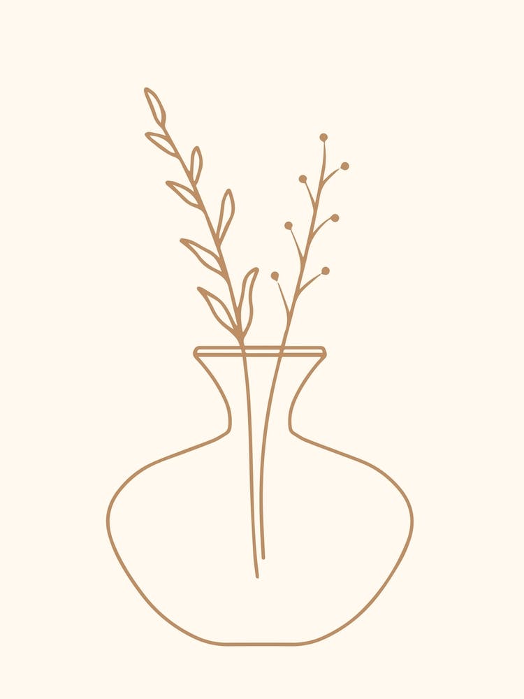 Brown Line Drawing Flowers