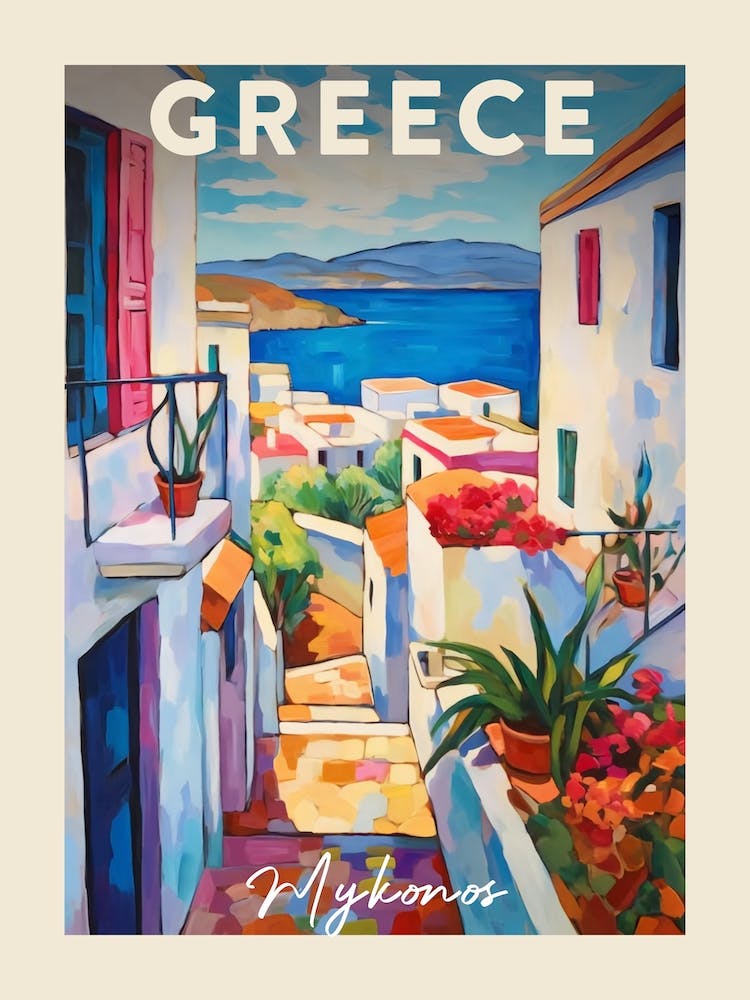 Mykonos Greece 3 Fauvist Painting Travel Poster