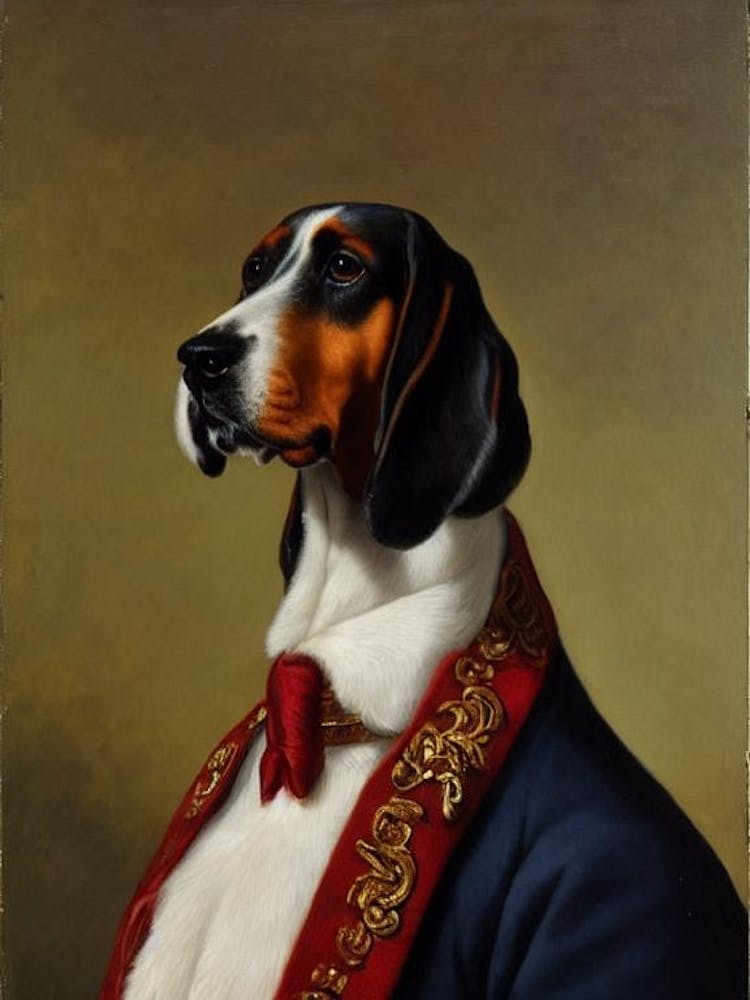 American English Coonhound Renaissance Portrait Oil Painting