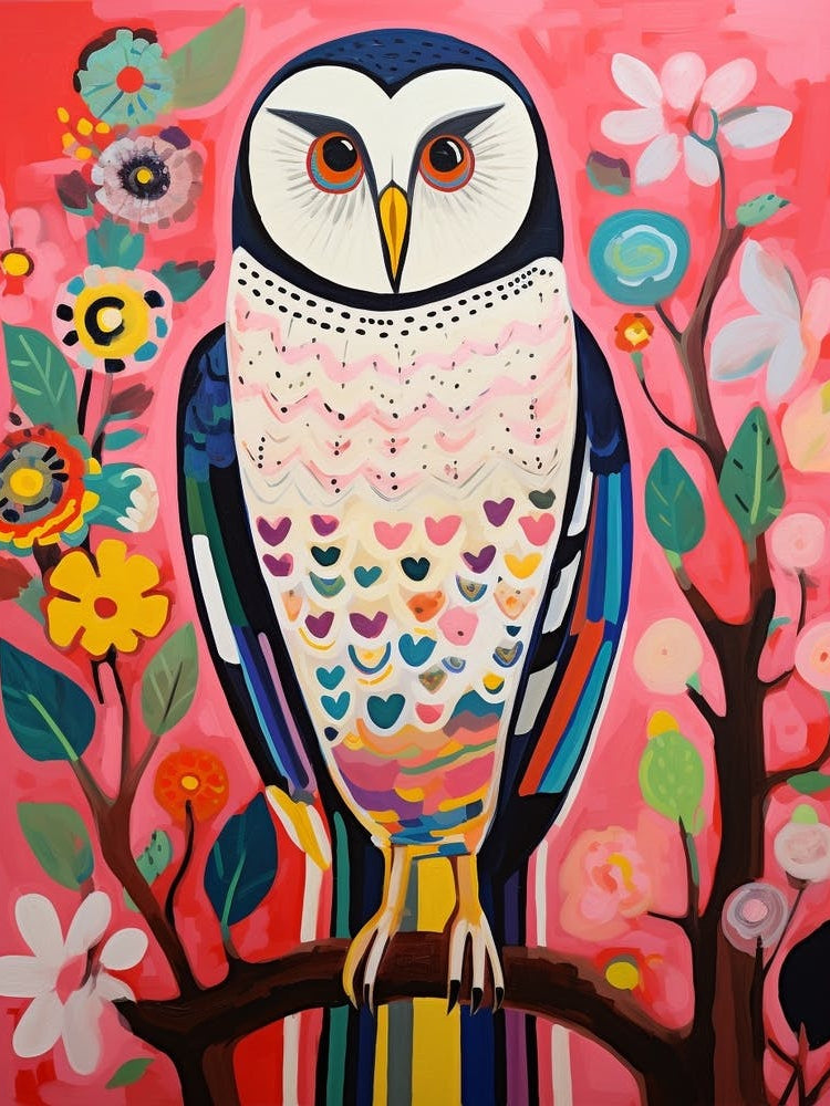 Pink Scandi Snowy Owl 1