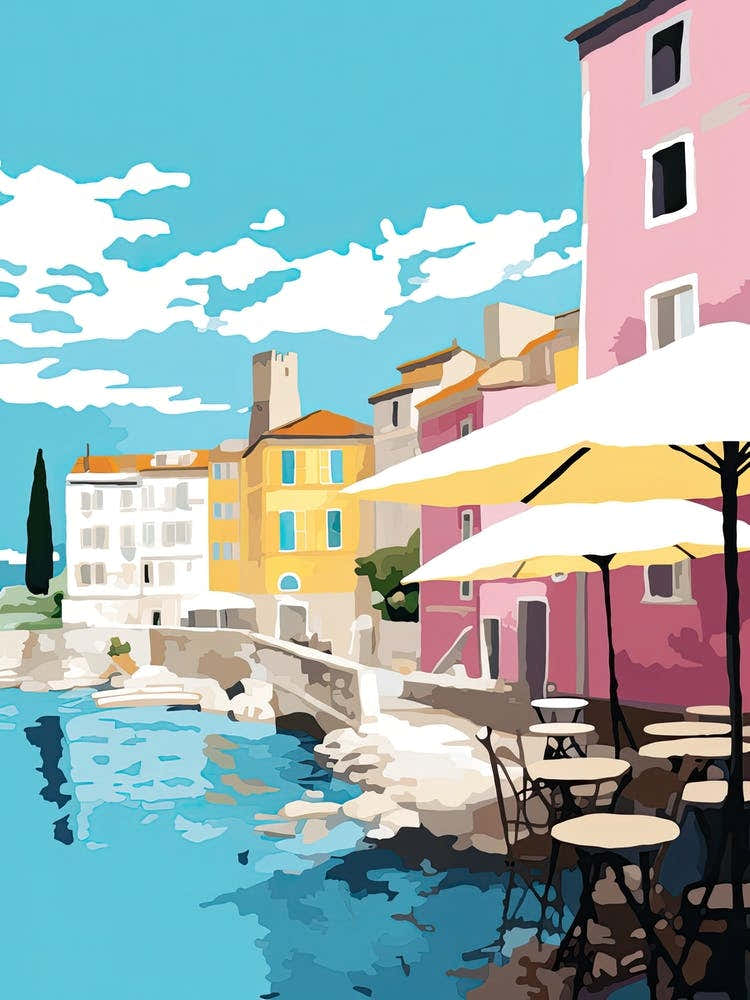 Antibes, France, Flat Pastels Tones Illustration 1