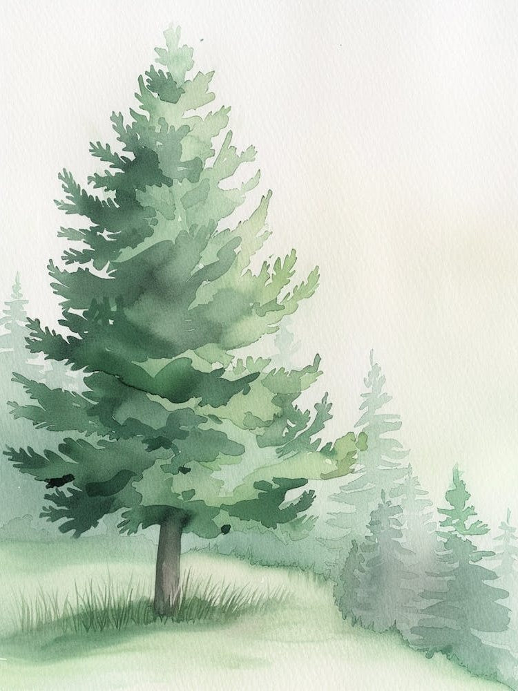 Spruce Tree Atmospheric Watercolour Painting 1
