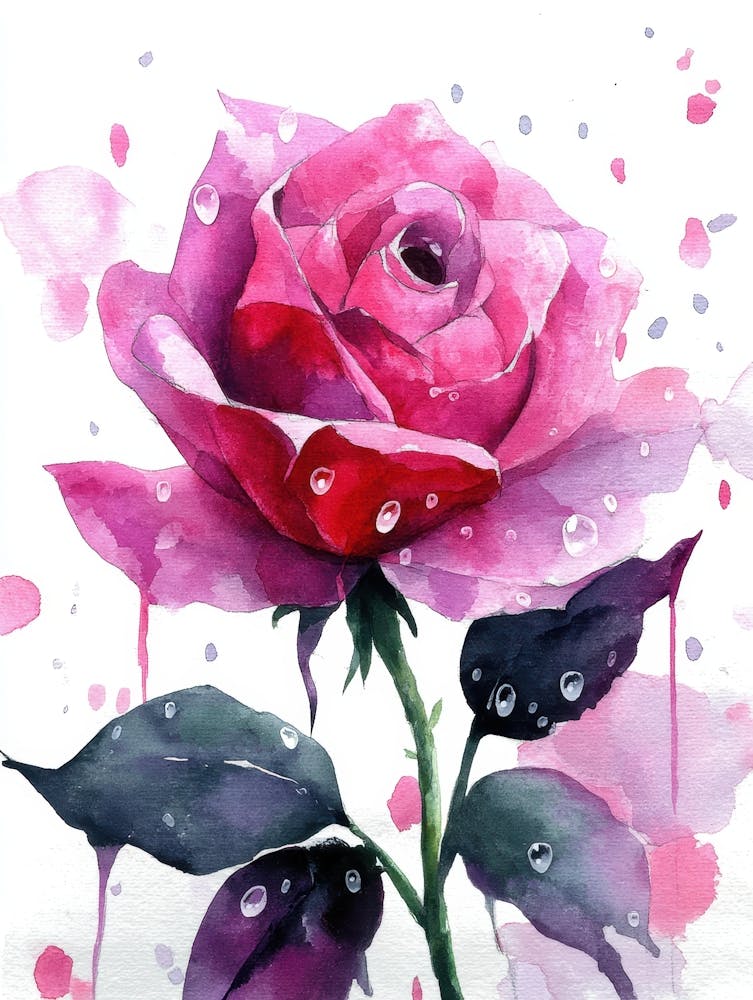 Pink Rose Watercolor Painting 1