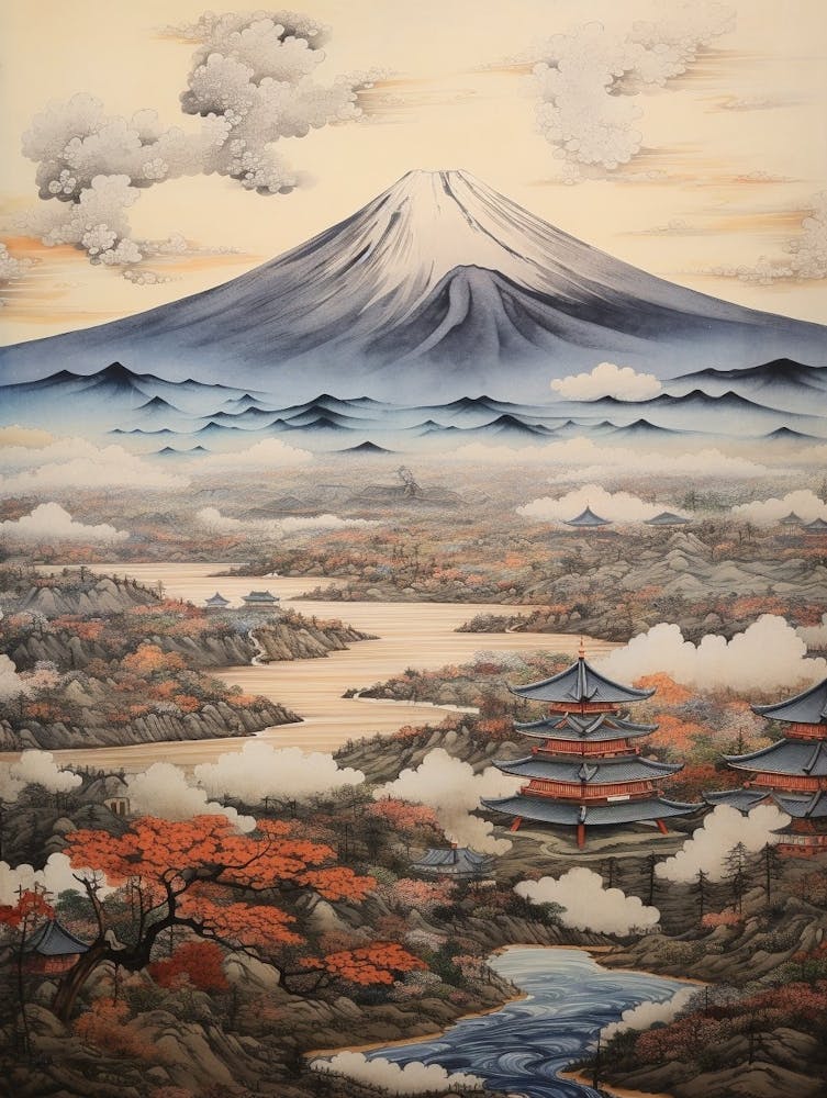 Mountains And Hot Springs Japanese Style Illustration 5