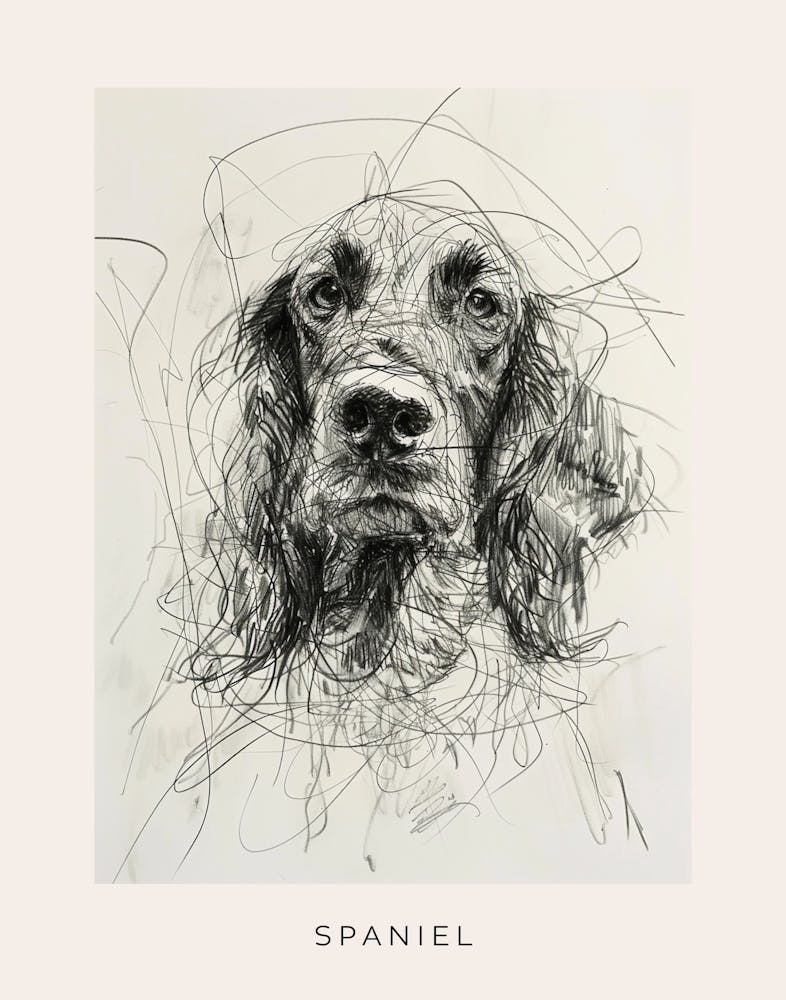 Spaniel Sepia Line Sketch Poster