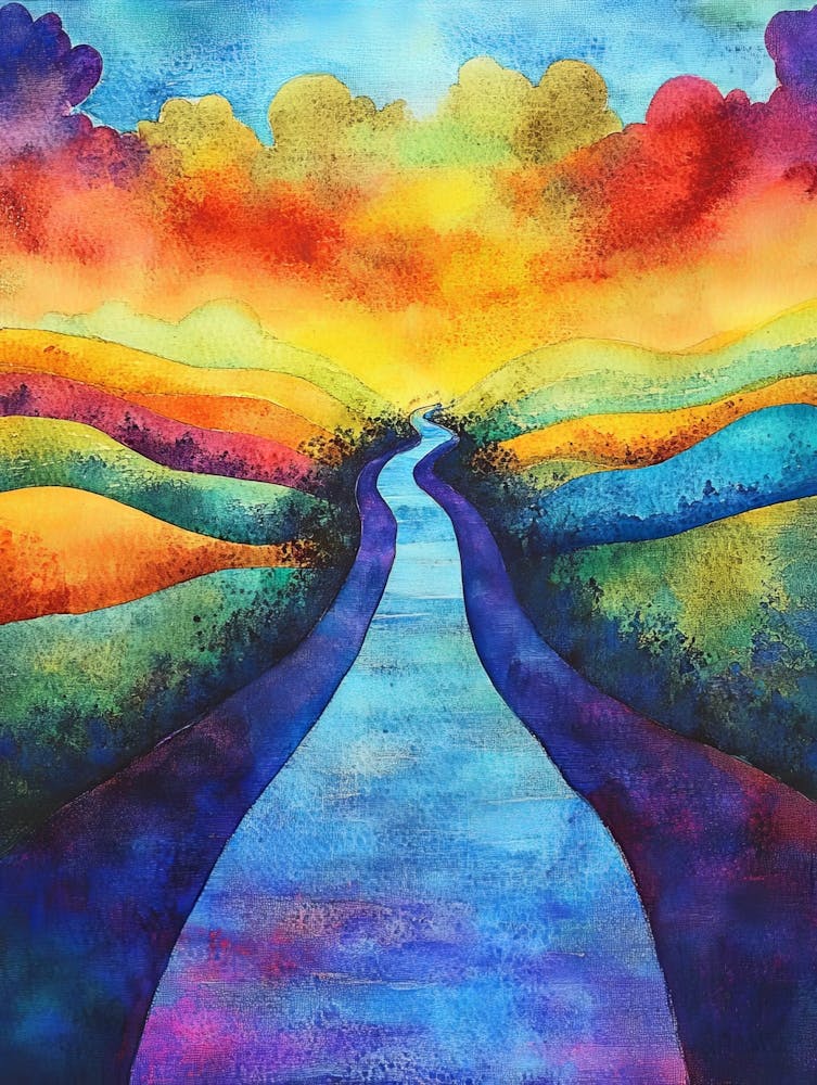 Abstract Mind Spiritual Rainbow Path Journey Watercolor Design