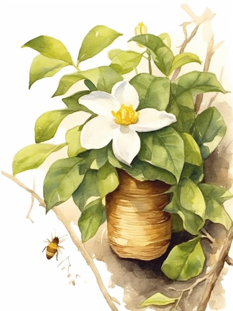 Beehive With Jasmine Watercolour Illustration 2