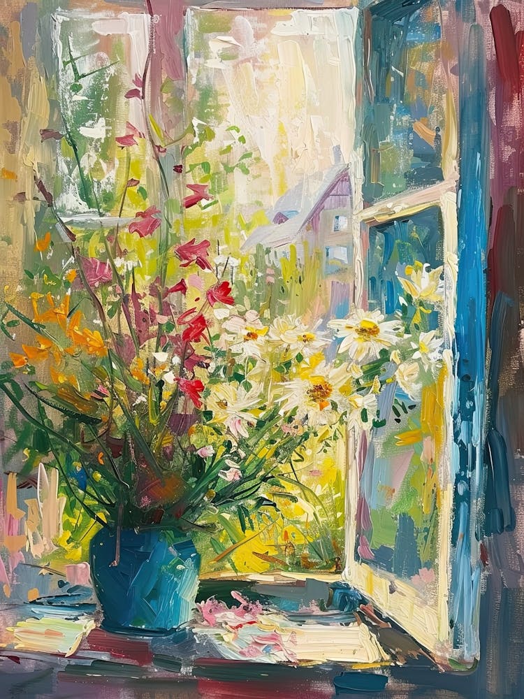 Daisy Flowers On A Cottage Window 1