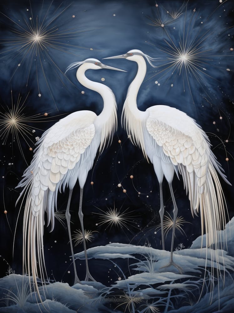 White Cranes At Night