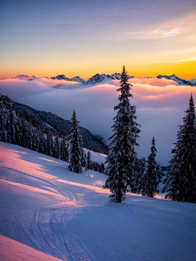 Sölden, Austria Sunrise Skiing Poster