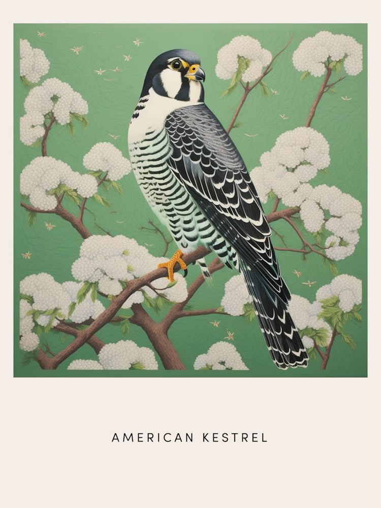 Ohara Koson Inspired Bird Painting American Kestrel 2 Poster