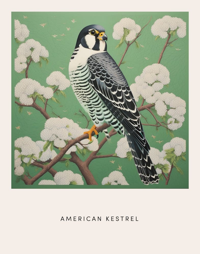 Ohara Koson Inspired Bird Painting American Kestrel 2 Poster
